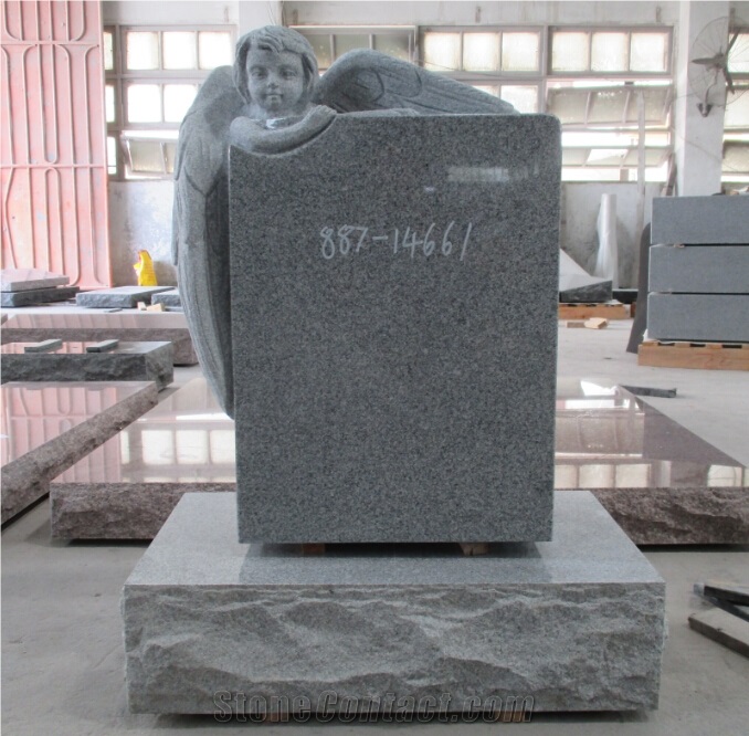 G654 Grey Granite Angel Monument & Tombstone, Engraved Tombstones