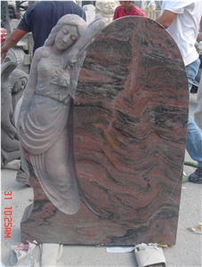 Ruby Red Granite Angel Momument, Granite Engraved Monument & Tombstone