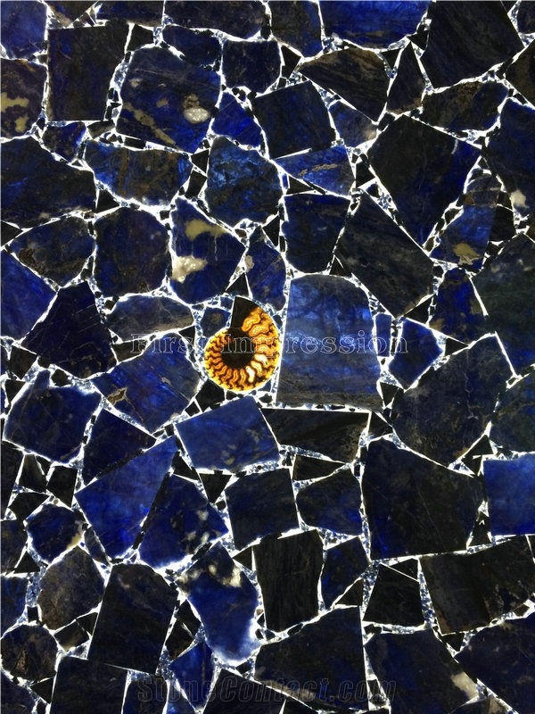 Azul Bahia Brazil Semipreious Backlit Stone Slab /Azul Bahia Blue Granite Gemstone Stone Slab