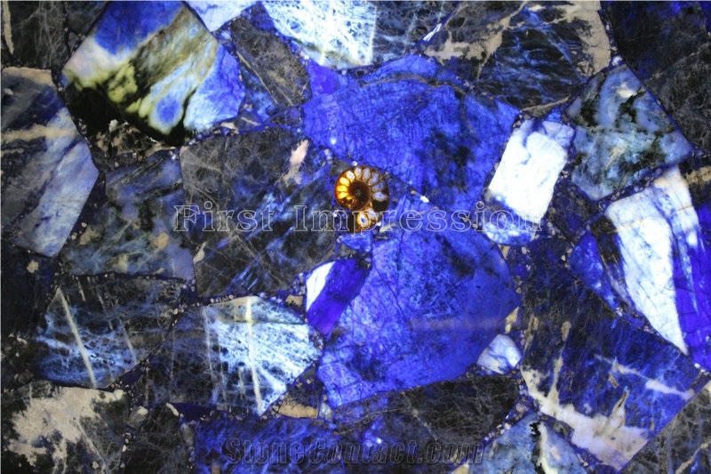 Azul Bahia Brazil Semipreious Backlit Stone Slab /Azul Bahia Blue Granite Gemstone Stone Slab