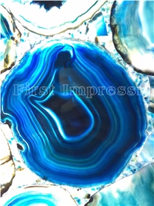 Blue Agate Slice / Blue Agate Gemstone Slab Backlit /Blue Gemstone Slab /Blue Gemstone