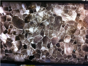 Grey Qurtz Tiles Gemstone /Grey Quartz Backlit Slab Presious Stone/Grey Smoking Crystal Gemstone