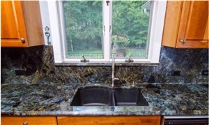 High Grade Labradorite Volga Blue Granite Countertops/Ukraine Blue Granite Kitchen Worktops/Kitchen Bar Tops/Kitchen Desk Tops/Custom Countertops/Kitchen Top/Bench Tops/High Quality & Best Price Tops