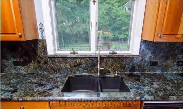 Labradorite Volga Blue Granite Countertops/Ukraine Blue Granite Kitchen Worktops/Kitchen Bar Tops/Kitchen Desk Tops/Custom Countertops/Kitchen Top