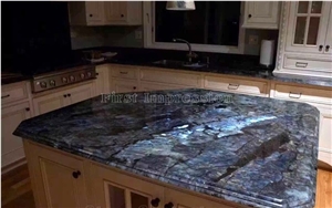 Luxury Labradorite Volga Blue Granite Countertops/Ukraine Blue Granite Kitchen Worktops/Kitchen Bar Tops/Kitchen Desk Tops/Custom Countertops/Kitchen Top/Bench Tops/High Quality & Best Price Tops