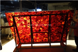 Red Agate Semi Preccious Stone Panels /Red Agate Gemstone Slabs/Red Semi Preious Stone Wall Backlit Tiles & Slabs