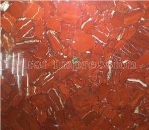 Red Gemstone Slab & Tiles / Red Semiprecious Stone Panel/Red Gemstone Wall Tiles 