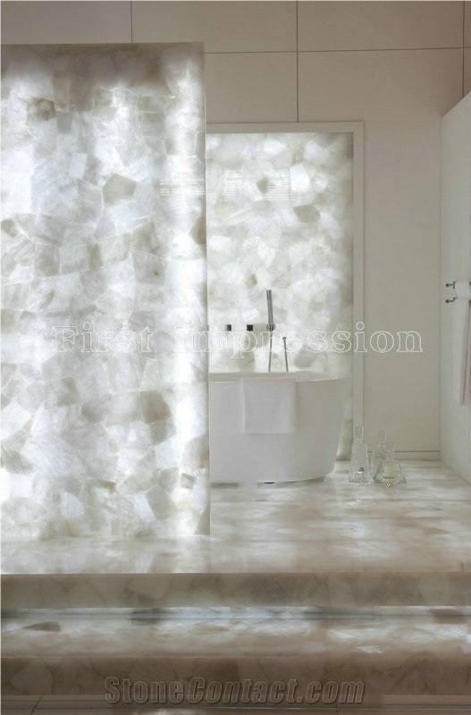White Quartz Backlit Gemstone Slab/Crystal White Semi Preciouse Stone Panel/White Cystal Tiles Precious Stone /Whie Gemstone Backlit