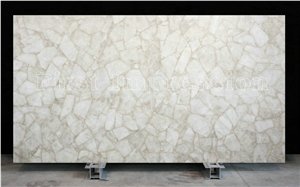White Quartz Backlit Slab Semiprecious Stone/ Crystal White Gemstone Tiles /White Crystal Slab Backlit/Gemstone Tiles and Slab /White Gemstone Slab for Countertop and Tabletop