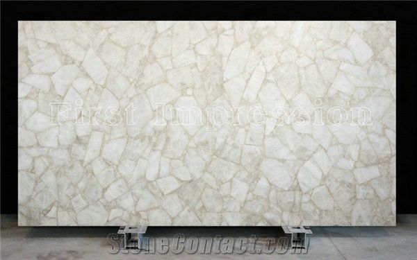 White Quartz Backlit Slab Semiprecious Stone Crystal White