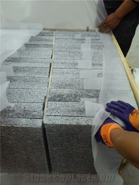 China Shandong Grey Color G383 Pearl Flower Granite Flamed Surface Processing Wall Covering Tiles Floor Covering Slabs Hot Sale Popular Top Quality G383 Light Grey Granite Tread Risers Stairs Skirting