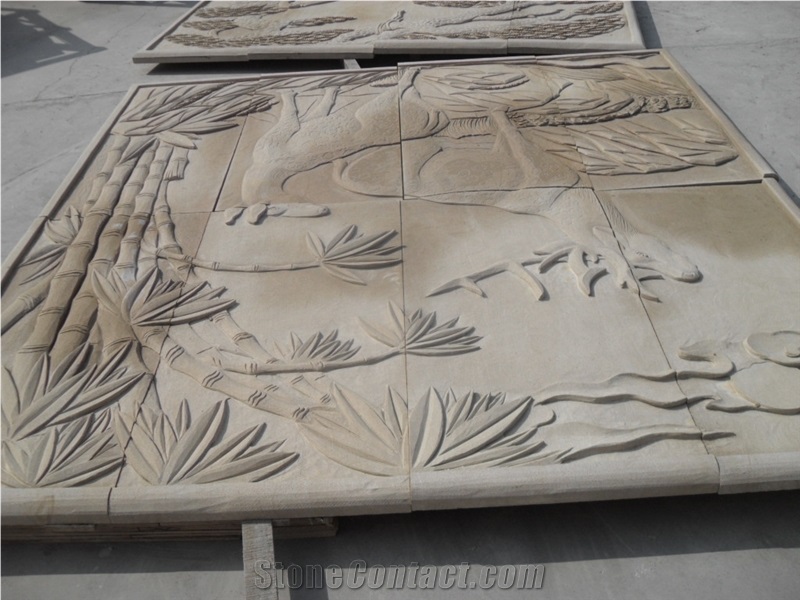 Sandstone Carving, Yellow Sandstone Relief & Etchings