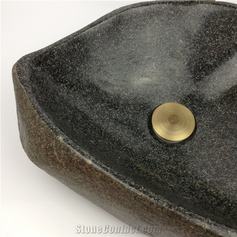 Natural Black Color Pebble Stone Cobble Stone from China Polished Bathroom Wash Bowls Basins Sinks