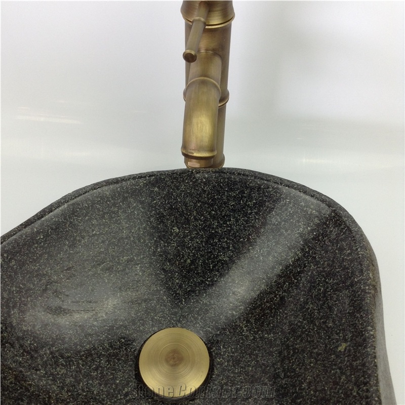Natural Black Color Pebble Stone Cobble Stone from China Polished Bathroom Wash Bowls Basins Sinks