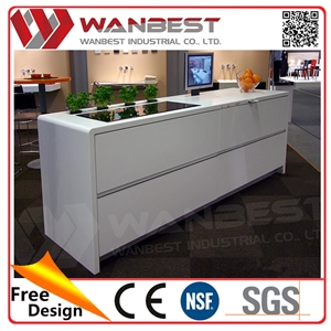 Artificial Marble Kitchen Cabinets White Island Kitchen with Solid Surface Countertop