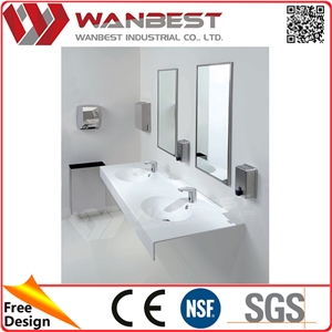 Bathroom White Solid Surface Washing Countertop Sinks with Mirrors