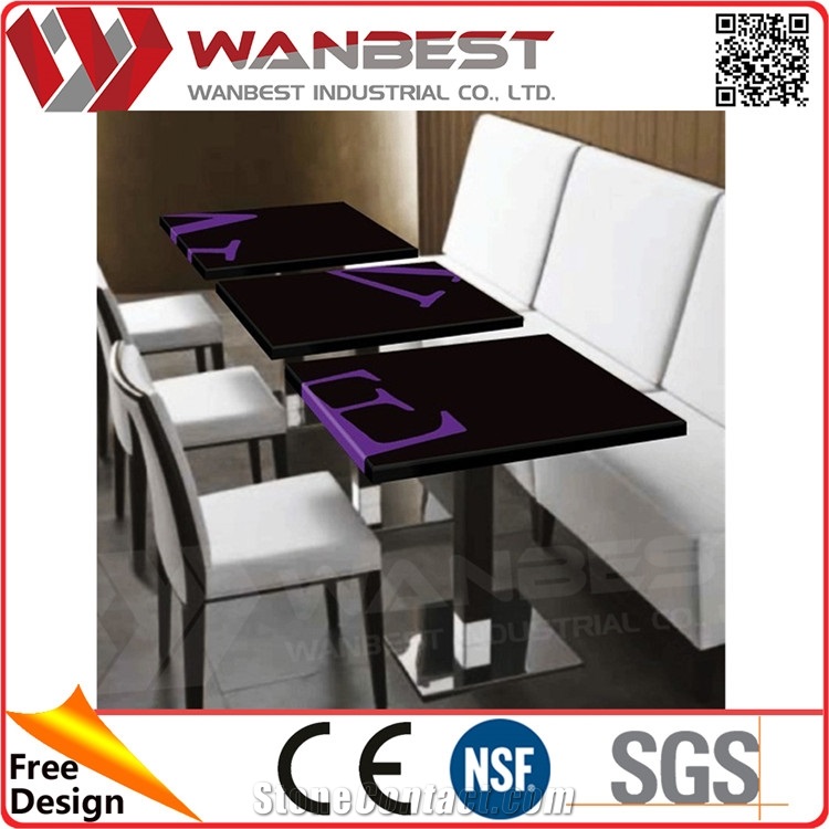 Black Purple Marble Solid Surface Restaurant Dining Table with Customized Logo