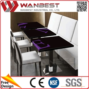 Black Purple Marble Solid Surface Restaurant Dining Table with Customized Logo