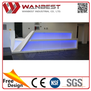 Blue Led Lighting Solid Surface Reception Desk with Customized Logo