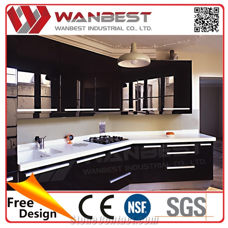 Customized Artificial Marble Kitchen Cabinets with Water-Proof Solid Surface Countertop from China