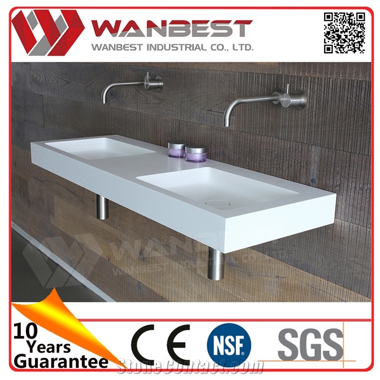 Customized White Acrylic Solid Surface Bathroom Double Sinks