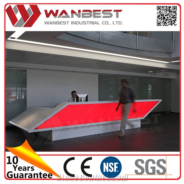 Customized White and Red Front Reception Desk with Led Lighting