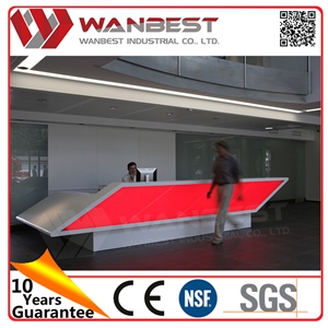 Customized White and Red Front Reception Desk with Led Lighting