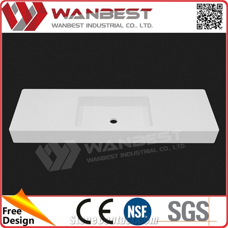 Customized White Solid Surface Rectangular Bathroom Sink