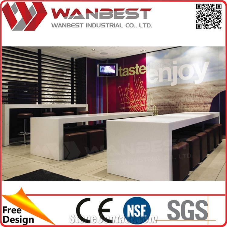 Customized White Super Long Kfc Arfitificial Marble Fast Food Counter Design Dining Table