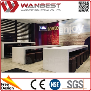 Customized White Super Long Kfc Arfitificial Marble Fast Food Counter Design Dining Table