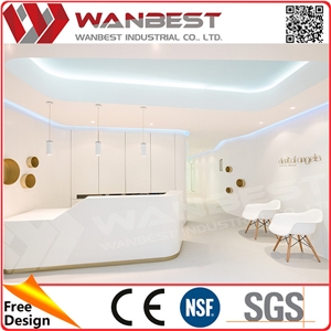 Elegant White Solid Surface Office Front Desk Counter Artificial Marble Reception Desk Counter Design