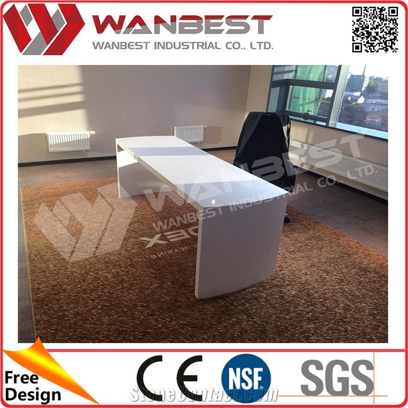 High Gloss Man-Made Stone Pure White Table Executive Office Table Design