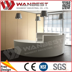 High Gloss White Solid Surface Round Salon Reception Desk Counter