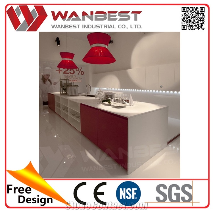 High Quality White and Red Solid Surface Waterproof Kitchen Cabinets