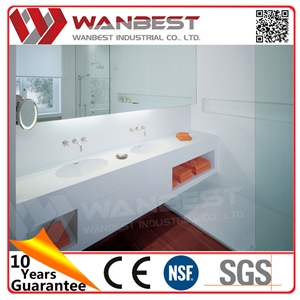 Hotel/Home Used White Double Vanity Bathroom Sinks Solid Surface Washing Counter Sinks
