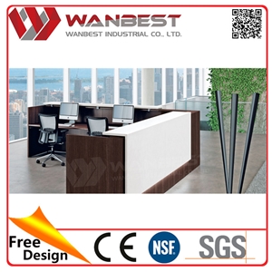 Hotel/Office Lobby Reception Counter Design White Solid Surface with Veneer