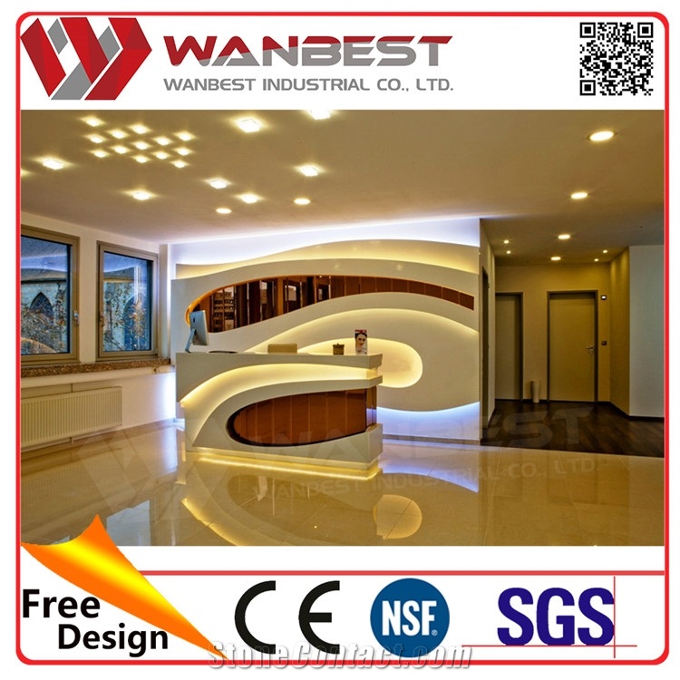 Led Light Luxury Office Reception Desk with Back Wall Solid Surface Salon Reception Desk
