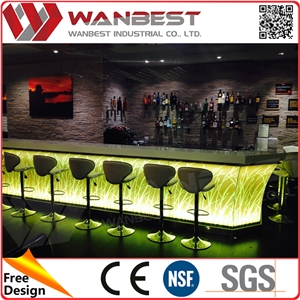 Led Lighting Reception Desk Solid Surface Bar Counter for Night Club and Cafe