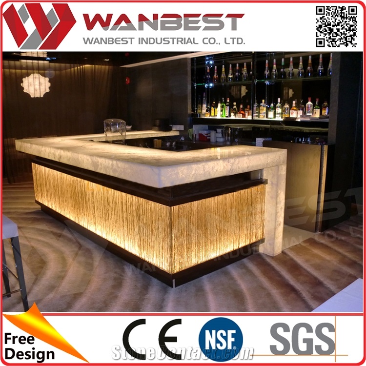 Luxury Led Lighting Illuminate Stone Bar Counter Acrylic Solid Surface Bar Top for Hotel/Bar Club