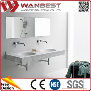 Luxury Wall Mounted White Atificial Marble Double Sink with Mirrors from China