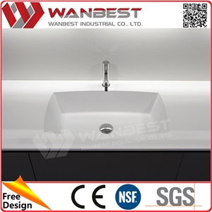 Luxury White Acrylic Solid Surface Bathroom Double Sinks with Cabinets