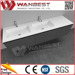Luxury White Acrylic Solid Surface Bathroom Double Sinks with Cabinets