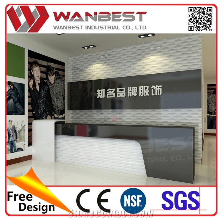 Modern Front Acrylic Solid Surface Receptiion Desk with Back Wall for Hotel/Company/Supermarket/Retail Store