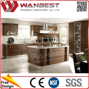 Modern Island Kitchen Cabinets Set with White Waterproof Solid Surface Kitchen Countertop