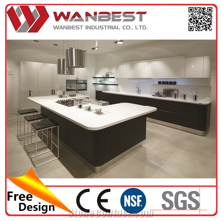 Modern Island Kitchen Counter Set White Solid Surface Counter Top Kitchen Cabinets