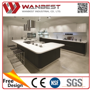 Modern Island Kitchen Counter Set White Solid Surface Counter Top Kitchen Cabinets