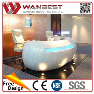 Modern Office Desk Solid Surface Semi Circle Reception Desk with Led Lighting