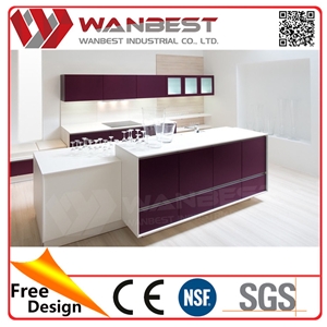Modern Solid Surface Kitchen Counter Colored High Gloss Kitchen Cabinet