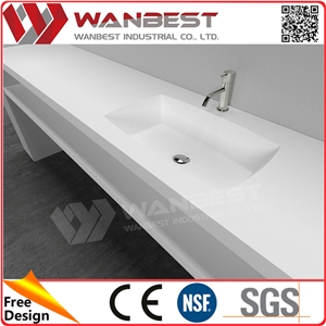Modern Wall Mounted White Atificial Marble Double Sink with Waterproof Cabinets
