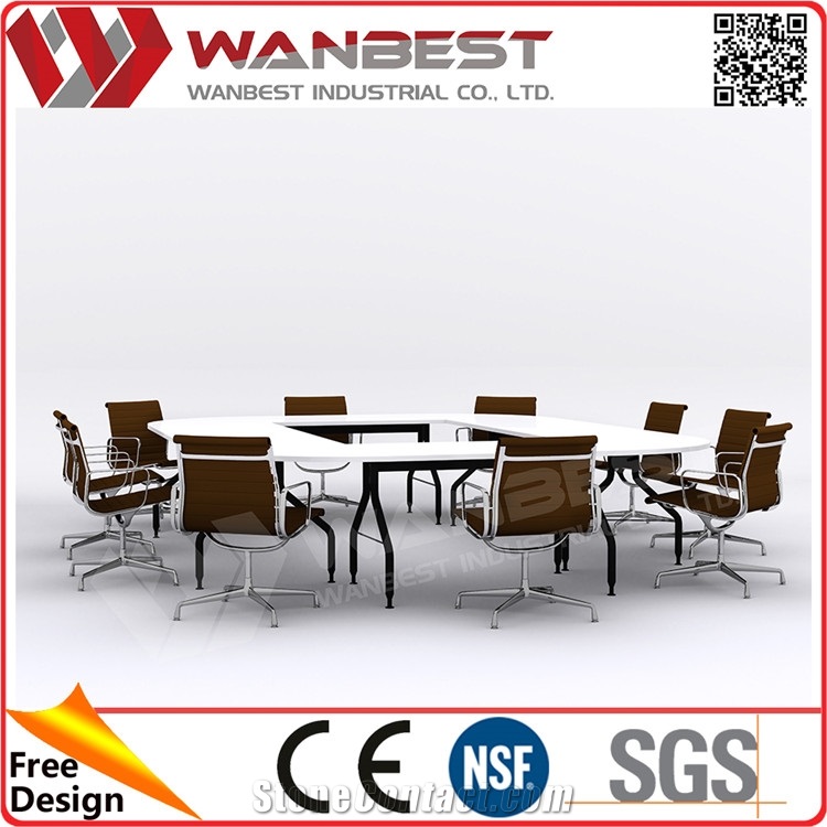 Multi Person Conference Table Acrylic Stone Top Meeting Desk with Stainless Steel Leg